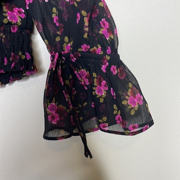 Express Sheer Black Floral Top Size XXSP - Picture 5 of 8